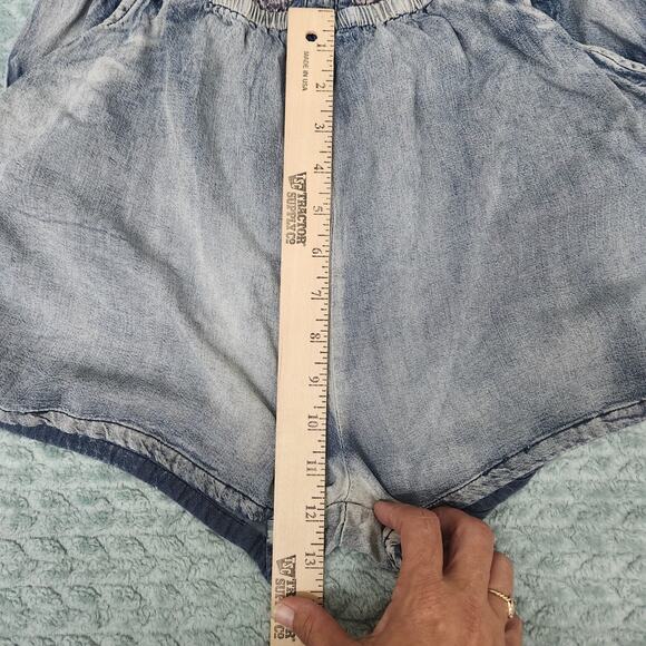 MISS ME CHAMBRAY & LACE KEEPSAKE ROMPER DENIM JUMPSUIT Small Pockets - Picture 13 of 14